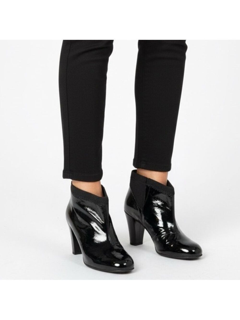 RAS Made in Spain Black Patent Genuine Leather Bootie Sz 8.5